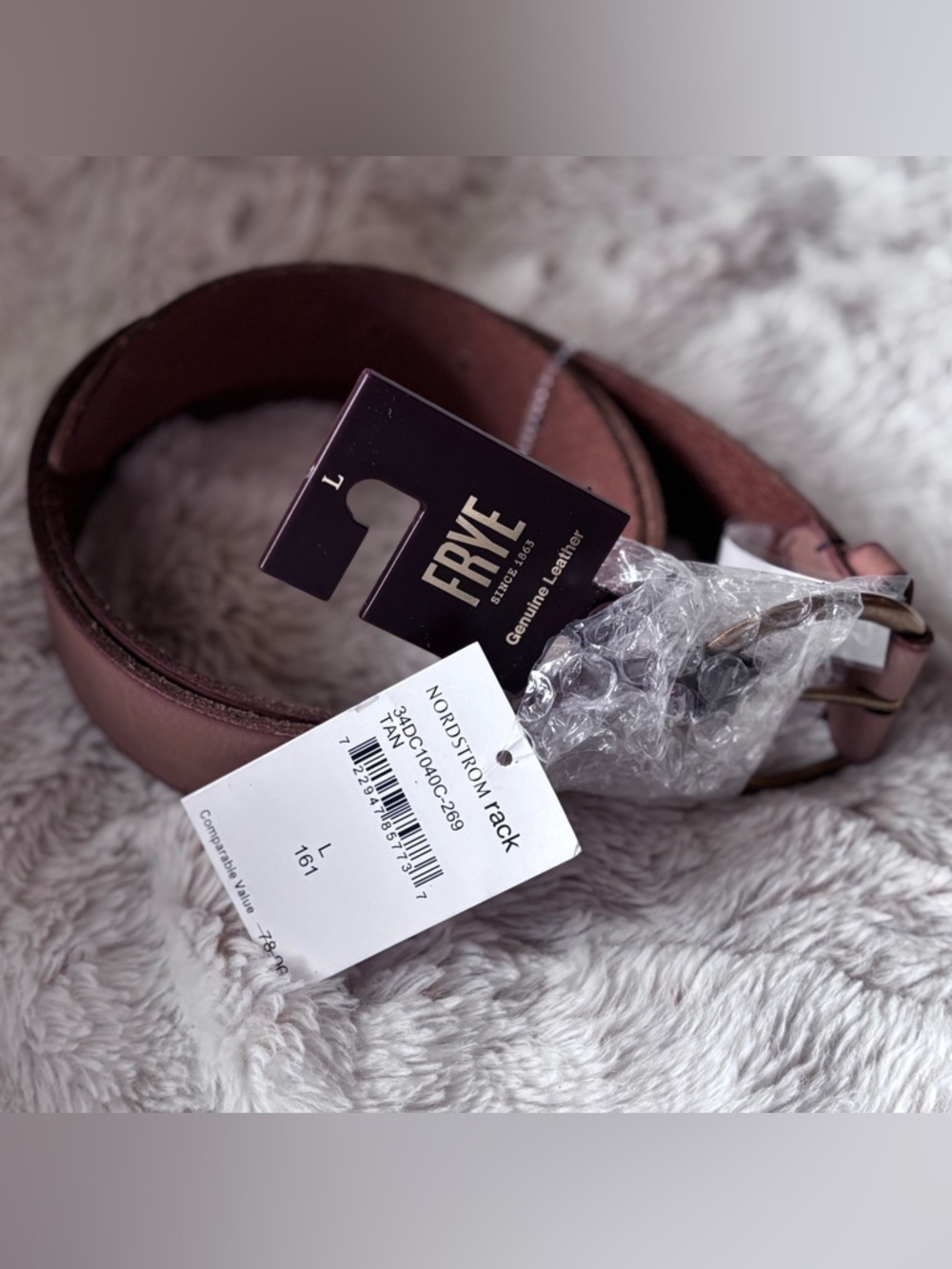 Frye Tan Genuine Leather Belt with Brushed Metal Buckle NWT
